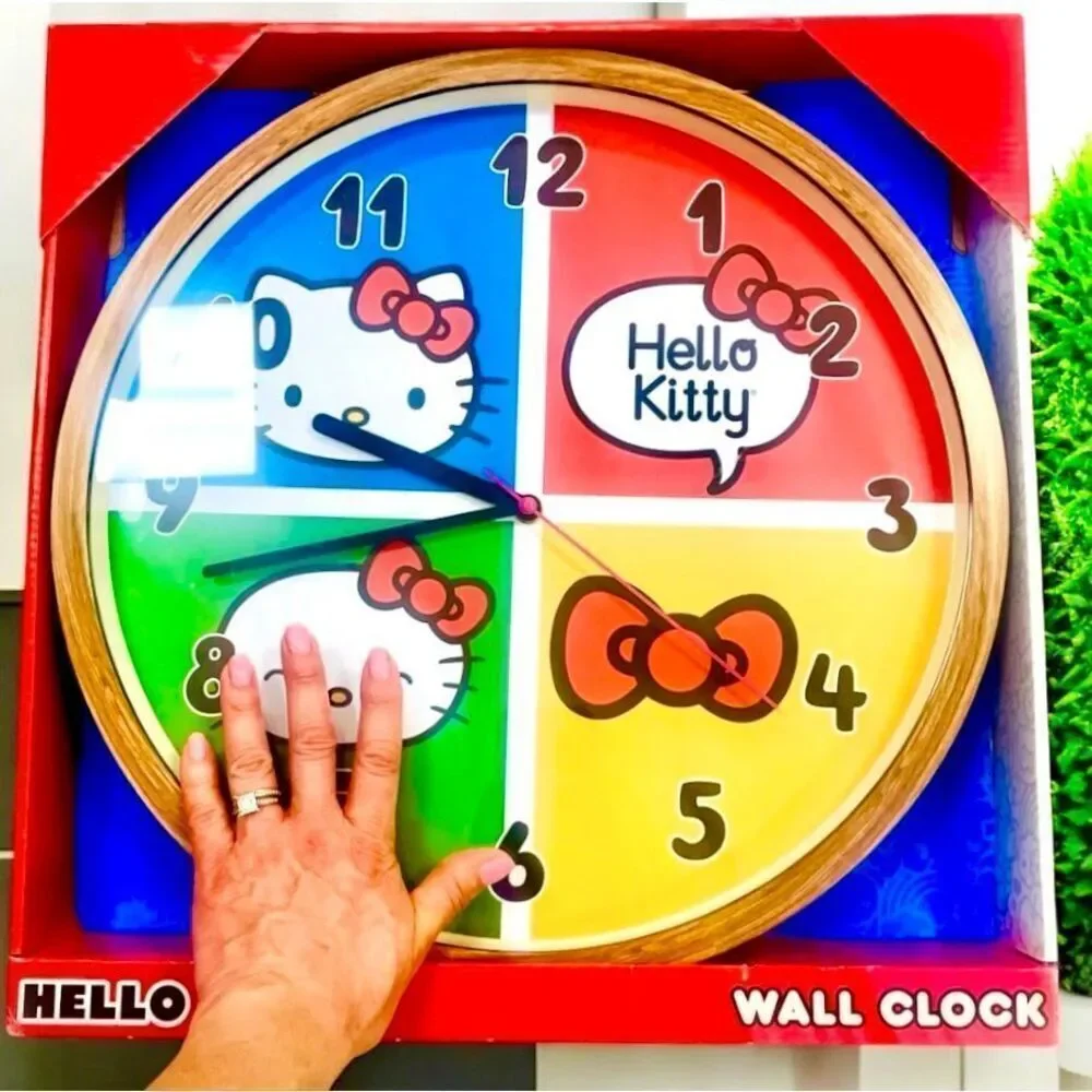 NWT Gorgeous Huge Sanrio 16”D Red Blue Yellow Green Hello Kitty Wood Wall Clock